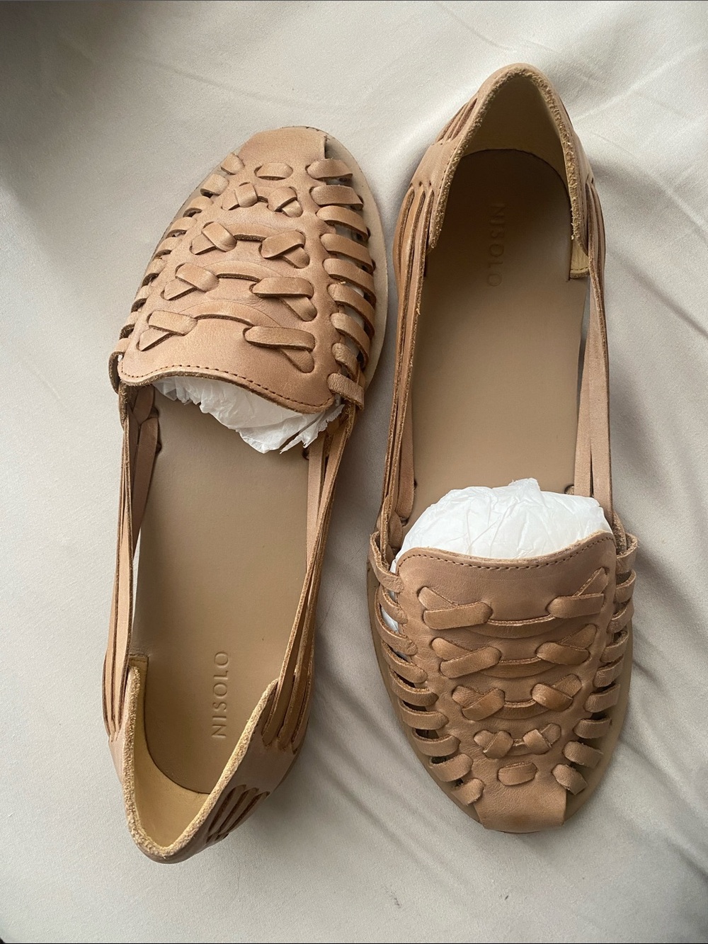 New Without Box Never Worn Nisolo Tan Leather Huarache Flats